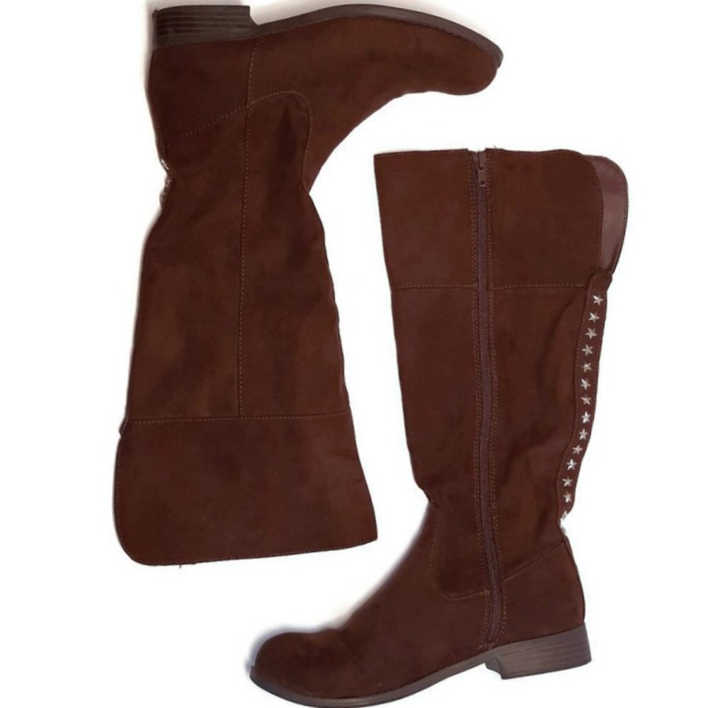 American Eagle Faux Suede Boots Stars Detail Fall Western Brown AEO  Size 5